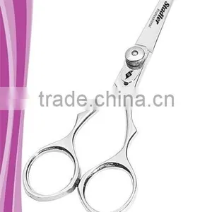 Shark Hair Styling Shear Curved Blades Three Finger 5.5 Inch Fix Finger Rest Adjustable Gold Tension Dial Mirror Finish thumbnail-1