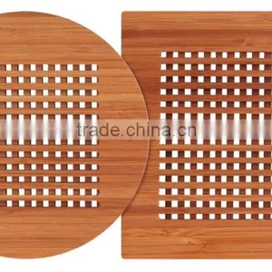 Round and Square Bamboo Wooden Heating Pot Kitchen Mug Lattice Trivets Coaster Set thumbnail-1
