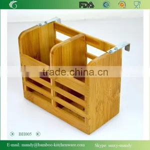 BH005 Bamboo Kitchen Utensil Caddy With Metal Hanger thumbnail-1