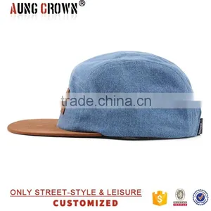 Denim 5 Panel Hats Leather Patch thumbnail-3