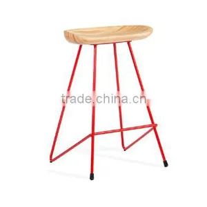 2016 Hot Sale Modern Design Replica Furniture Wooden Seat Metal Legs Bar Stool High Chair Supplier for Sale thumbnail-2