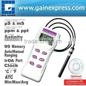 Portable Conductivity Temperature TDS Salinity Meter w/ ATC Memory Clock Calendar IrDA Port, Optional CD & Cable thumbnail-1