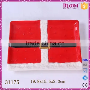 Red Ceramic Rectangle Christmas Decorative Plate thumbnail-1