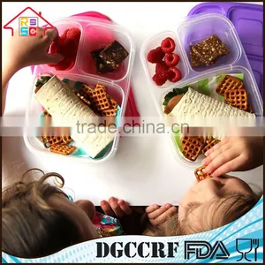 3 Compartment Containers Reusable Bento Lunch Box & Divided Food Storage With Multi Colored Lids thumbnail-6