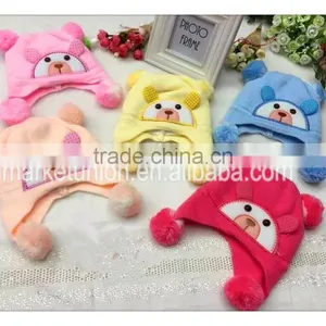 Color Mix Cutey Bear Baby Winter Knitted Hat With Ball and Earmuffs thumbnail-1