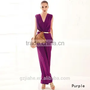 2015 Women Summer Clothing New Elegant OL Style Deep V Neck Sleeveless Loose Jumpsuit Rompers Women Overalls Macacao Feminino thumbnail-1