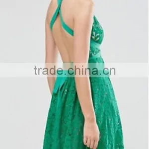 Lace Clothing OEM Square Neck Box-pleat Skirt Prom Dress Fashion Design Midi Prom Dress thumbnail-6
