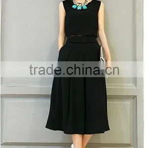 Fashion Women Clothing Two Pieces Sleeveless Black Plain Salwar Suit With Wide Legging Pants thumbnail-2
