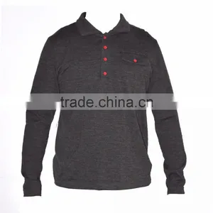 Custom Men's 100% Merino Wool Pullover Breathes Polo Shirt Tennis Top With Button Long Sleeve Spring thumbnail-1