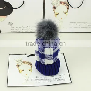 High Quality Winter Warm Hot Fashion Lady Thicken Beanies Knit Winter Hat Cap With Faux Fur Ball thumbnail-4