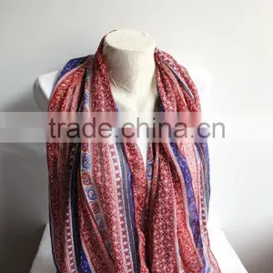 Boho Scarf, Tribal Infinity Scarf, Ethnic Scarf,Blue and Red Infinity Scarf, Women Accessories, Gift for Her thumbnail-2