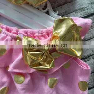 New Design Baby Girls Clothes Toddler Romper Pink Gold Polka Dot Romper With Headband thumbnail-2