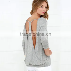 Ms 2015 Europe and the United States Sports Leisure Long-sleeved T-shirt V-neck Backless Sexy, Render Unlined Upper Garment thumbnail-6