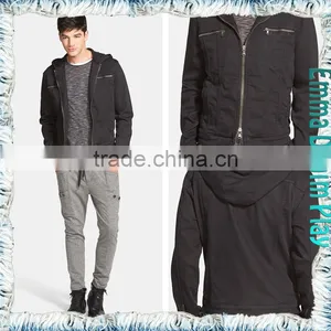 2016 Wholesale Autumn Fashion Men Zipper Soild Black Denim Jackets With Hooded thumbnail-1
