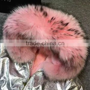 2017 Winter Fashion Sliver Leather Jacket With Pink Faux Fur Lined Leather Wear thumbnail-3