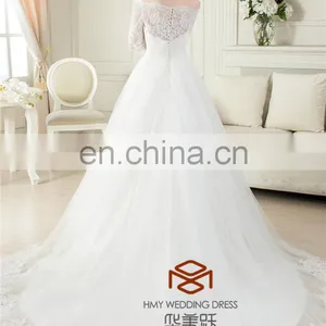 OEM Supply Muslim Long Sleeve Real Pictures Wedding Gown HMY-RP001 New Arrivals White Lace Appliques A Line 2015 Wedding Dress thumbnail-5