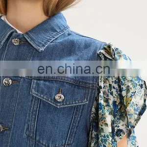 Lotus Leaf Sleeves Cheap Women Denim Jacket thumbnail-5