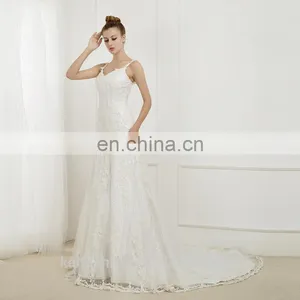 EBX-110W Dropped V-neck Sequin Lace Cover Long Train Mermaid Trumpet Wedding Dress thumbnail-1