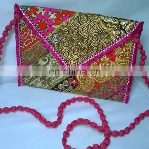 2015 New Valentines Womens Ladies Vintage Banjara Colorful Hand Zari Embroidered Unique Patch Handbag Clutch Tote Purse Pouch thumbnail-1