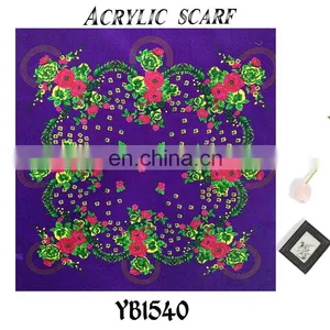 2016 Latest Design Fashion Arab Lady Scarf, Hard Feeling Acrylic Scarf, Printed Hijab, Purple Color Square Scarf Factory Sale thumbnail-1