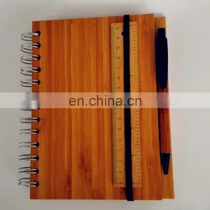 Natural Genuine Bamboo Spiral 70sheets Notebook Orgnizer Set With Bamboo Ball Pen and Ruler thumbnail-2