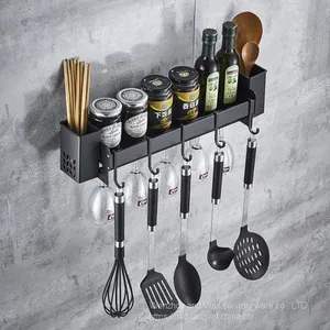 Multifunctional Kitchen Shelf Wall Hanging Aluminum Seasoning Material Storage Shelf Black thumbnail-1