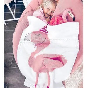 Hot Sale Home Style Flamingo and Unicorn Print Knitted Throw Blanket for Kids and Babies thumbnail-3
