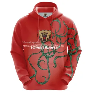 Red Customized Sublimation Hoodie of Green Brambles Pattern thumbnail-1