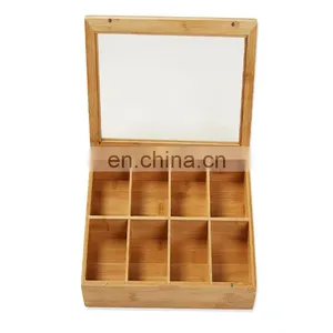 High Quality New Design Premium Bamboo Tea Box With Lid 8 Storage Sections Kitchen & Tabletop Storage Bins Pantry Organizer thumbnail-3