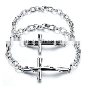 Stainless Steel Bracelets Cross Couple Bracelet Titanium Steel Rose Gold Plating Valentine's Day Gift thumbnail-1