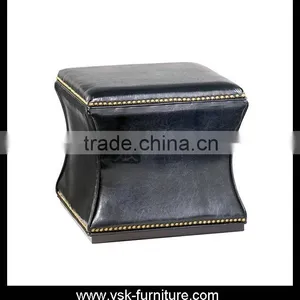 OT-089 Black Color Genuine Leather Stool With Bronze Studs thumbnail-1