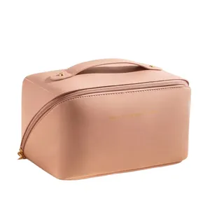 Custom Makeup Bag Portable PU Leather Waterproof Toiletry Pouch Travel Make up Bag Multifunctional Brush Cosmetic Bag for Women thumbnail-1