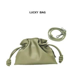 Brand Luxury Drawstring Long Shoulder Bag Crossbody Pleated Design Cowhide Lucky Bag Female Fashion Clutch Bucket Bag Roomy Bags thumbnail-2