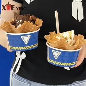 Custom Print 4 6 8 12 oz Disposable Food Grade Packaging Tub Biodegradable Yogurt Paper Bowl Ice Cream Cups thumbnail-5