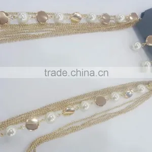 FASHION MULTI ROW CHAIN GLASS PEARL BEADED NECKLACE EARRING SET thumbnail-3