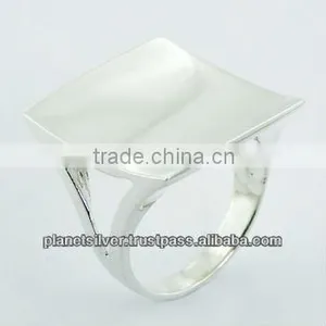 Plain 925 Sterling Silver Designer Ring Trendy Concaved Square thumbnail-1