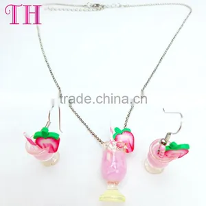 China Manufacturer no Harm Resin Strawberry Cup Earring Chain Pendant Necklace thumbnail-1