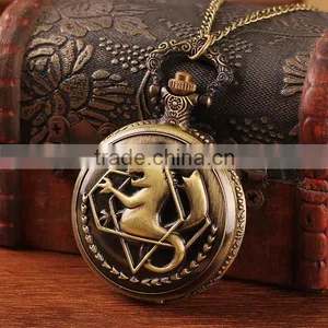 2016 China Classic Vintage Bronze Engraved Dragon Quartz Pocket Watch Pendent Chain Necklace Gift thumbnail-5