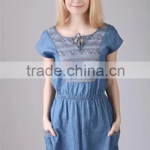 2015 Fashion High Quality Most Fashion Short Sleeve Denim Halter Dress For Women Ladies Europe Casual Dress Women Dresses thumbnail-2