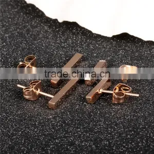 Stainelss Steel Rose Gold Clip Rectangle Earring Imported From China thumbnail-3