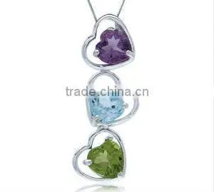 Silver Necklace With Three Stones Amethyst Topaz Peridot thumbnail-1