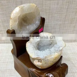 Natural White Agate Geode Crystal Treasure Basin For Sale thumbnail-6
