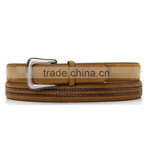 Western Cowgirl's Silver-tone Buckle Belt Double Row Leather Laced Belts thumbnail-1
