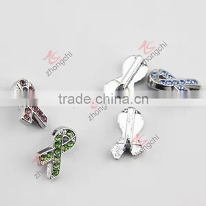 Crystals Pave Awareness Ribbon Charm Available in White,Green,Blue,Purple,Pink & Red(JP08) thumbnail-2