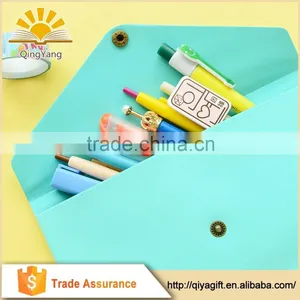 Cheap Wholesale Candy Color Pvc Multifunction Pencil Case With Button thumbnail-1