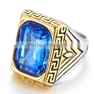 Gold Silver Plated Vintage Surgical Stainless Steel Gemstone Ring thumbnail-6