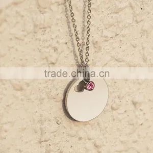 316l Stainless Steel Round Plate Pendant With Decorate Zircon thumbnail-1