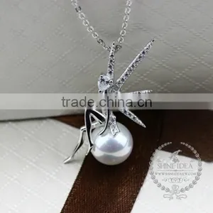 925 Sterling Silver Flower Fairy Pearl Creative Pendant Necklace Fashion Women Necklace Jewelry 6360456 thumbnail-3
