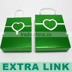 Handmade Handle White Insert Green Fancy Paper Wrapped Heart Closure Chocolate Cardboard Box thumbnail-1