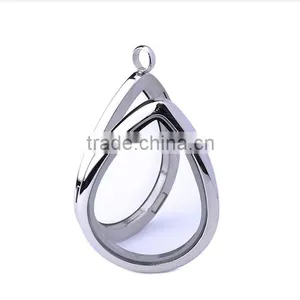 Silver Tear Drop Lockets Living Glass Floating Locket With Crystal Pendant thumbnail-1